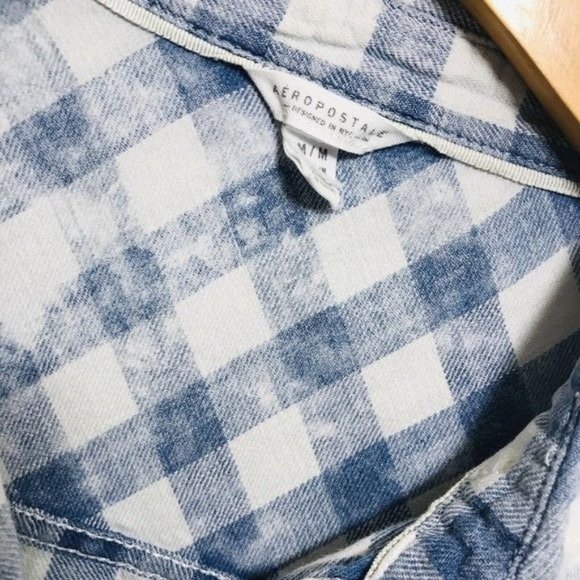 AEROPOSTALE 100% Cotton Checkered Denim Button Down Shirt Size Medium - Picture 9 of 11